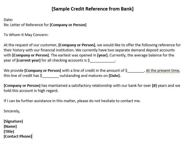 sample credit reference from bank