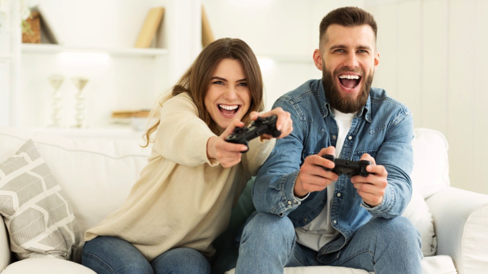 Couples playing video game
